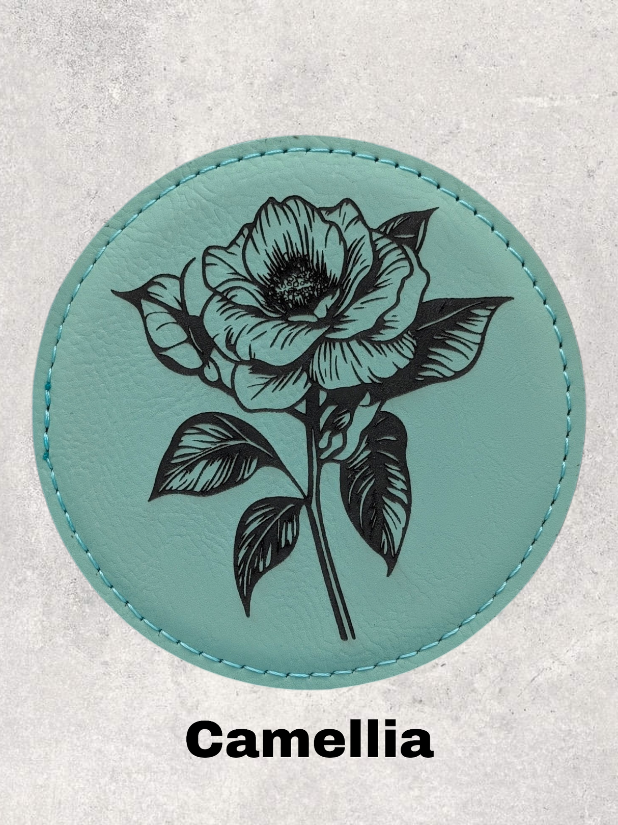 LEATHERETTE FLOWER COASTER SET - TEAL