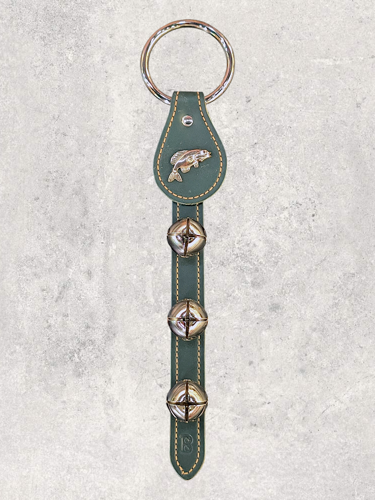 FISH (GAME) CHARM above 3 Bells on Leather Strap