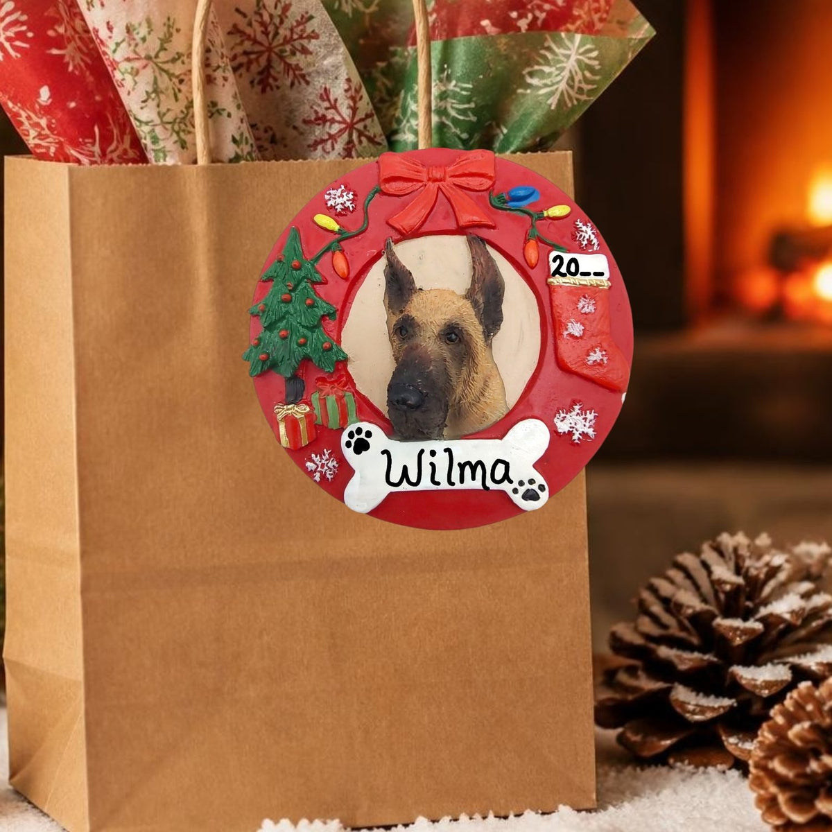DOGS - GREAT DANE (Fawn) - Red Wreath