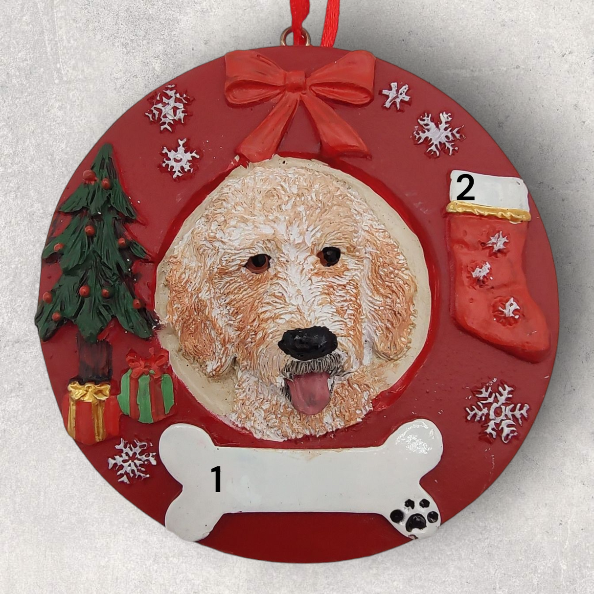 DOGS - GOLDENDOODLE - Red Wreath