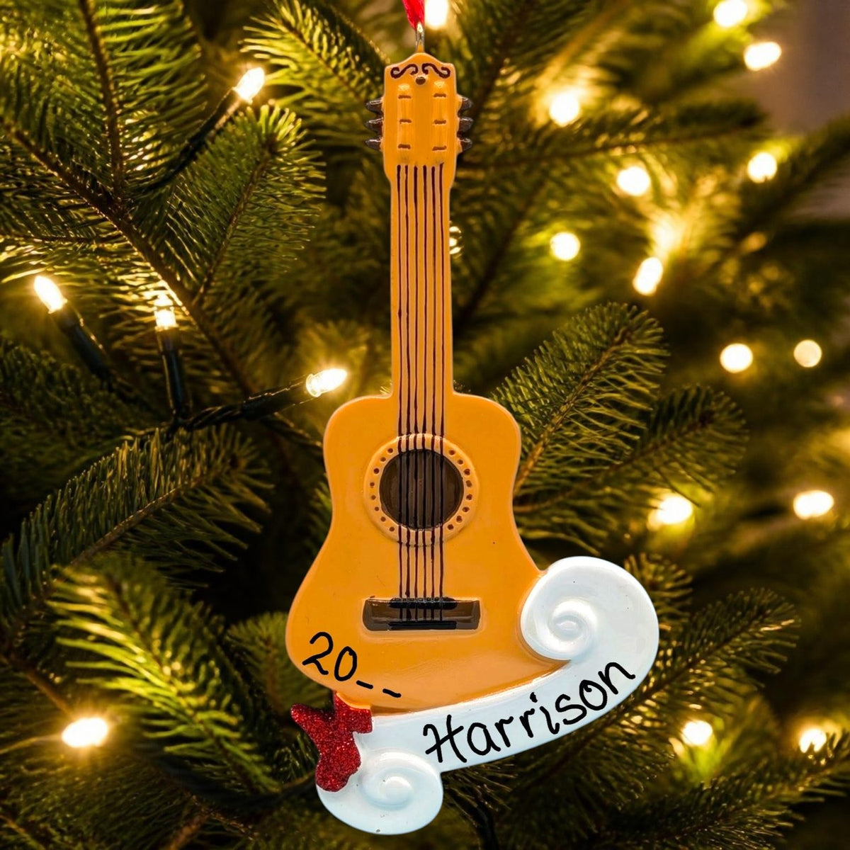 Guitar with White Banner Ornament