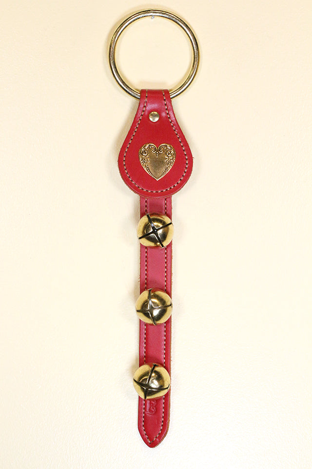 HEART CHARM above 3 Bells on Leather Strap - NOTE: BRASS HEART Charm will NOT be AVAILABLE until early December.