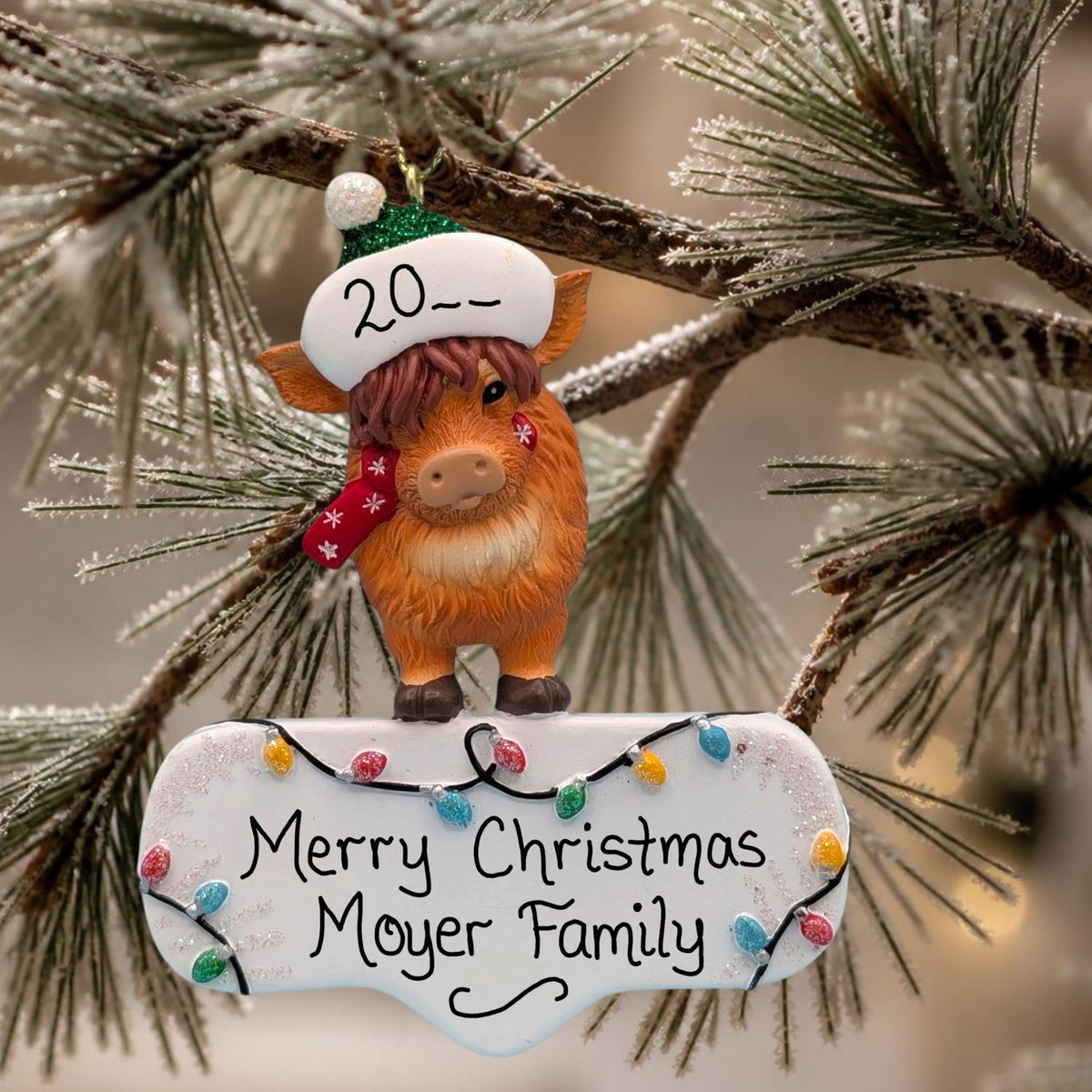 HIGHLAND COW with SANTA HAT Ornament