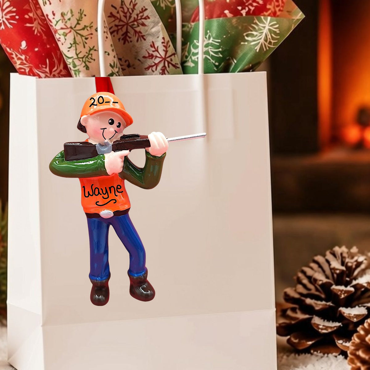 HUNTING Ornament - MALE HUNTER in ORANGE w/RIFLE
