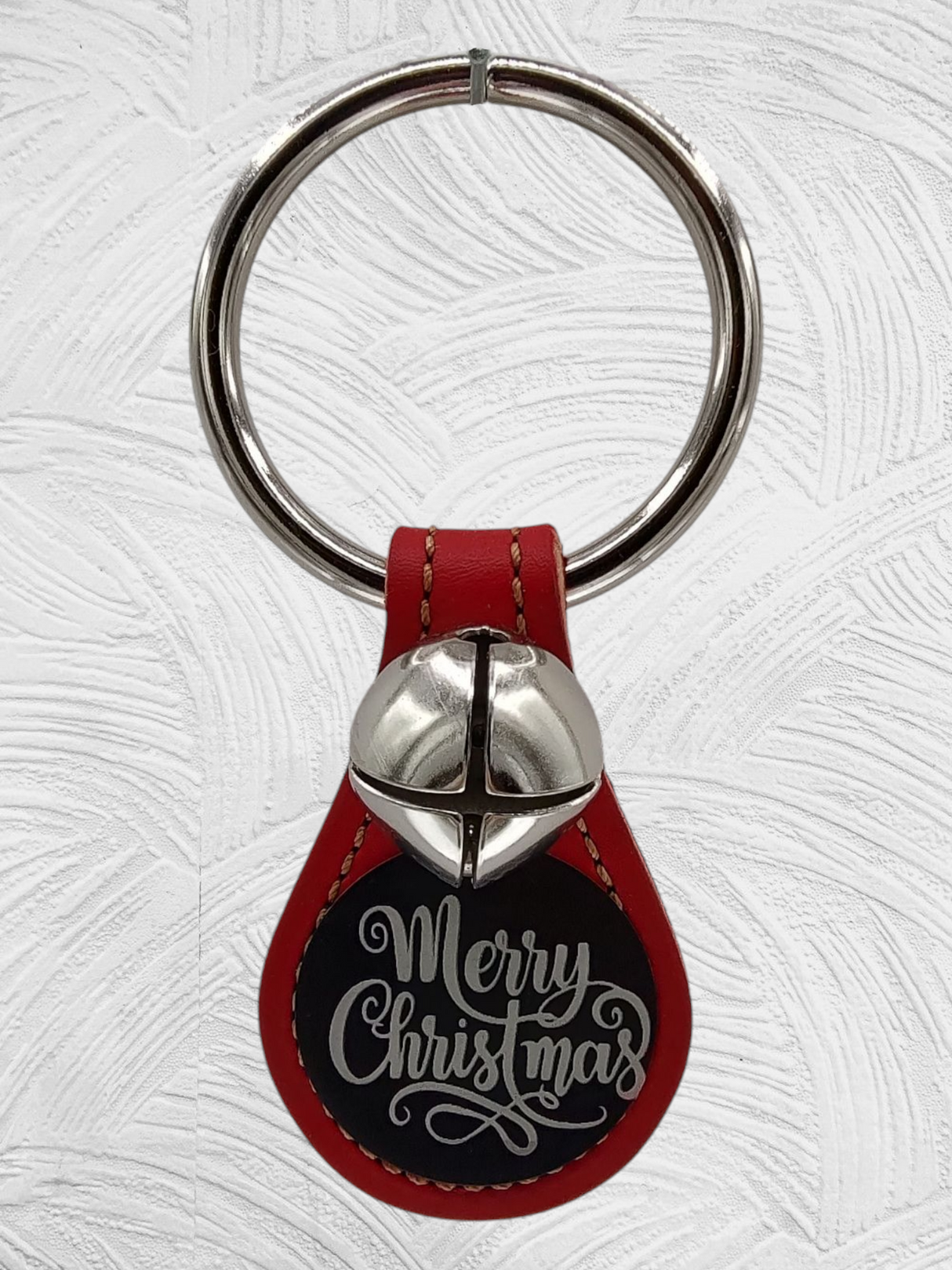 MERRY CHRISTMAS Disc on Leather Teardrop - 1 Bell