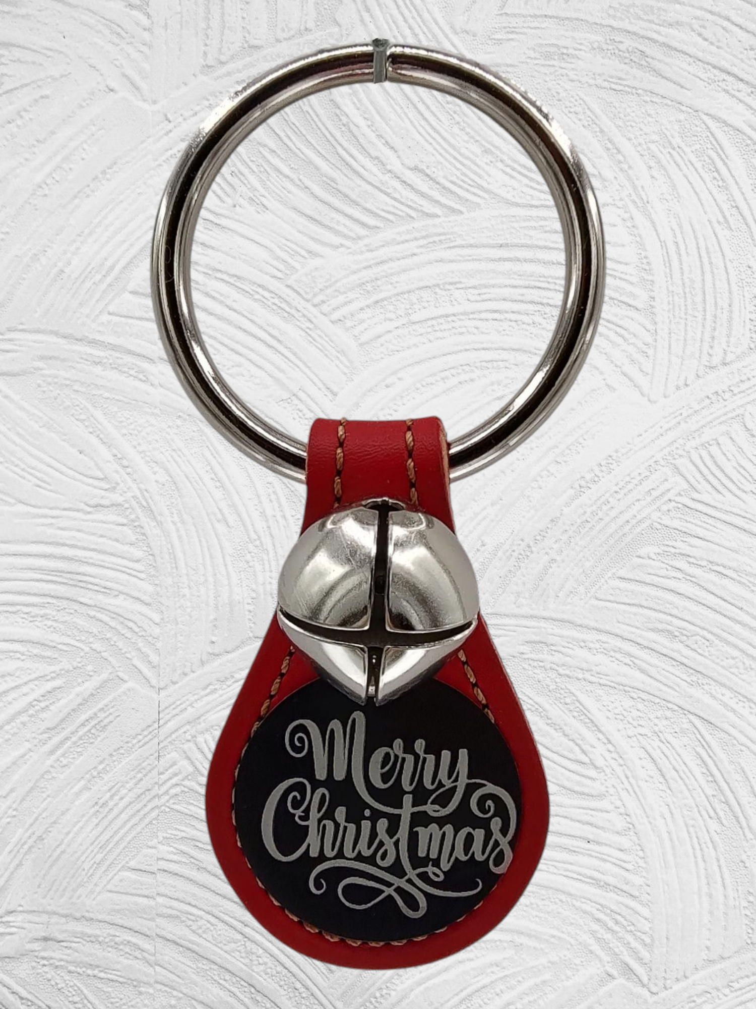 MERRY CHRISTMAS Disc on Leather Teardrop - 1 Bell