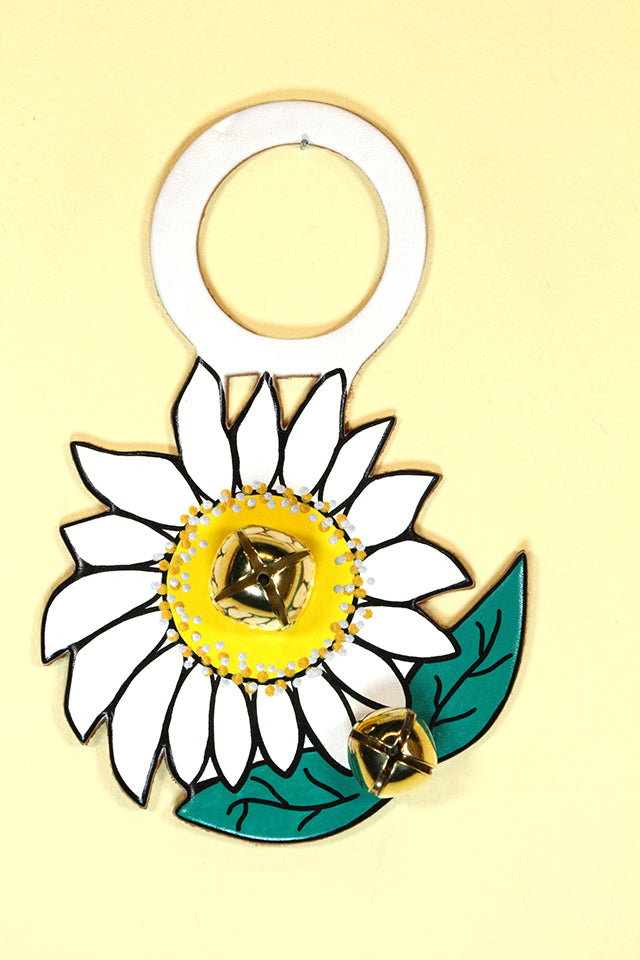 FLOWER - DAISY Hand-Painted LEATHER Doorknob Bell