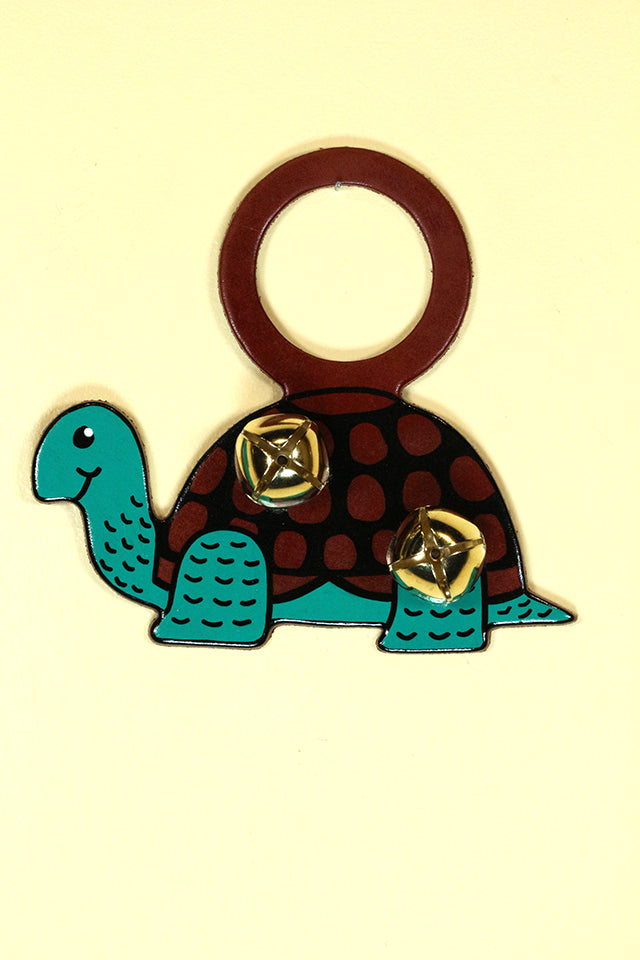 TURTLE Hand-Painted LEATHER Doorknob Bell