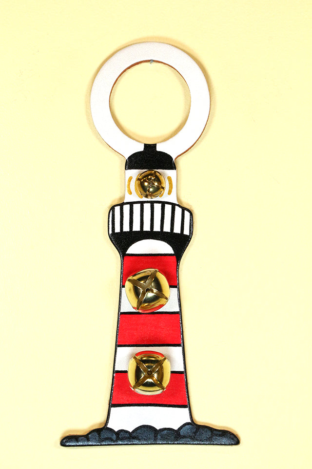 LIGHTHOUSE Hand-Painted LEATHER Doorknob Bell - RED STRIPES