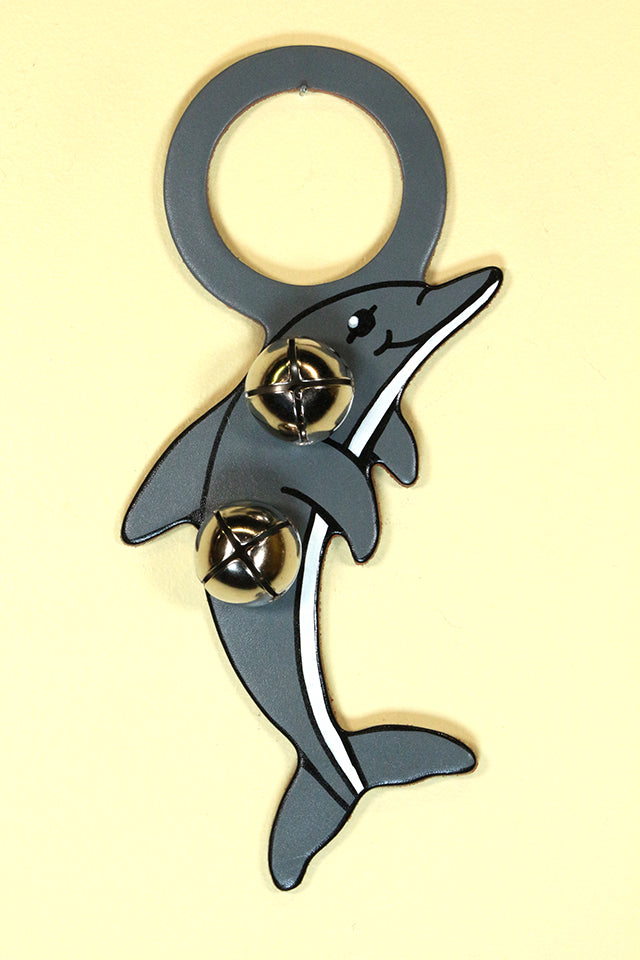 DOLPHIN Hand-Painted LEATHER Doorknob Bell - GRAY