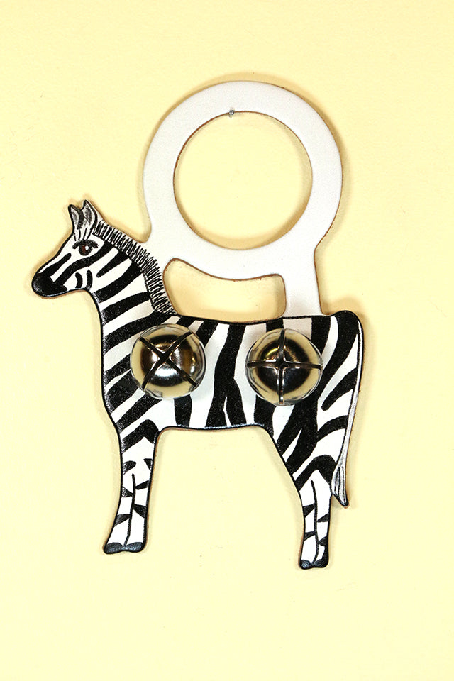 ZEBRA Hand-Painted LEATHER Doorknob Bell