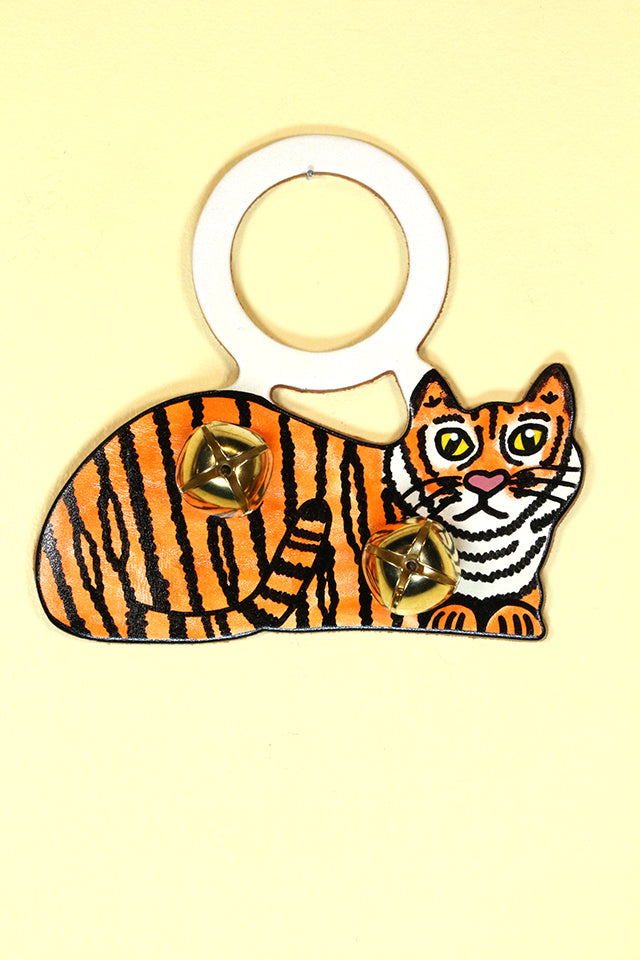 TIGER Hand-Painted LEATHER Doorknob Bell