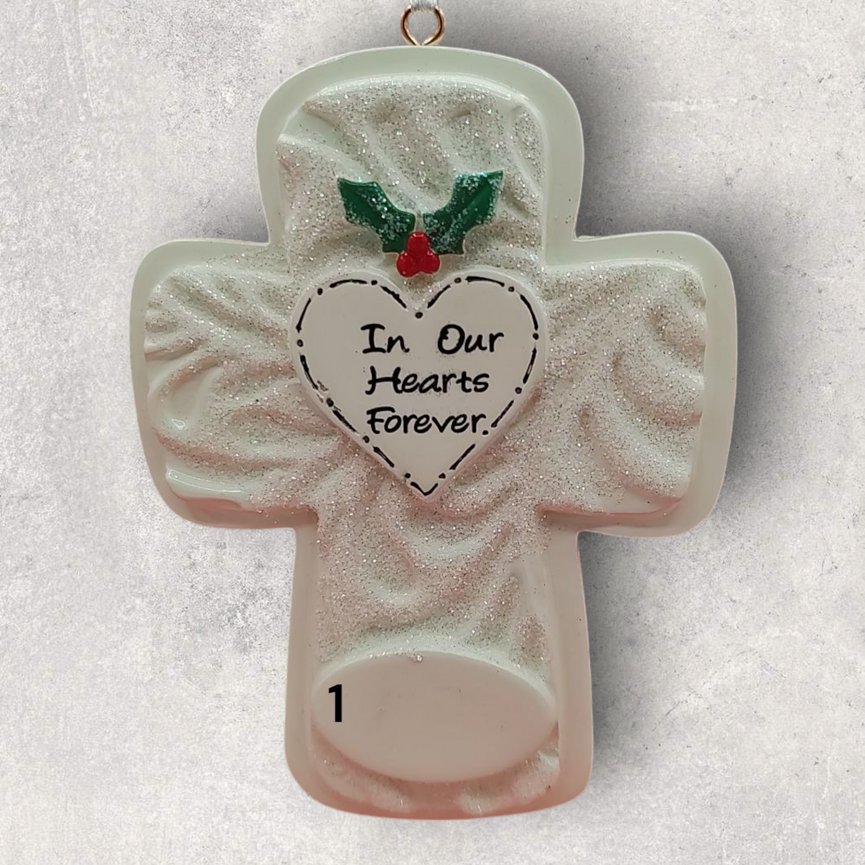 IN REMEMBRANCE Ornament - "IN OUR HEARTS FOREVER" CROSS