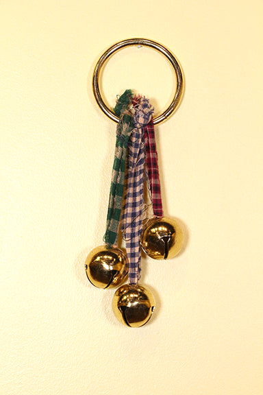 FABRIC Ties - 3 Plated Bells on Lg Ring Doorhanger