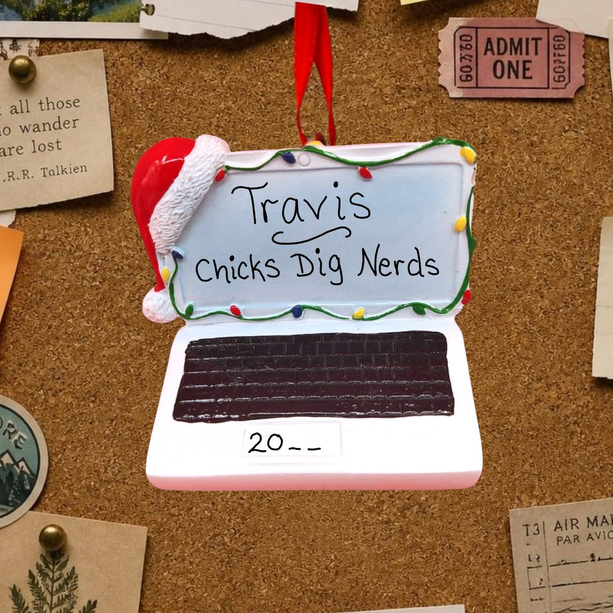 LAPTOP with SANTA HAT Ornament
