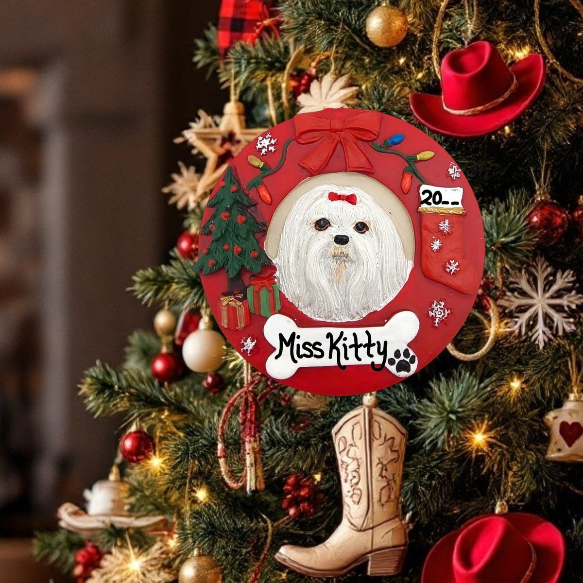 DOGS - MALTESE - Red Wreath