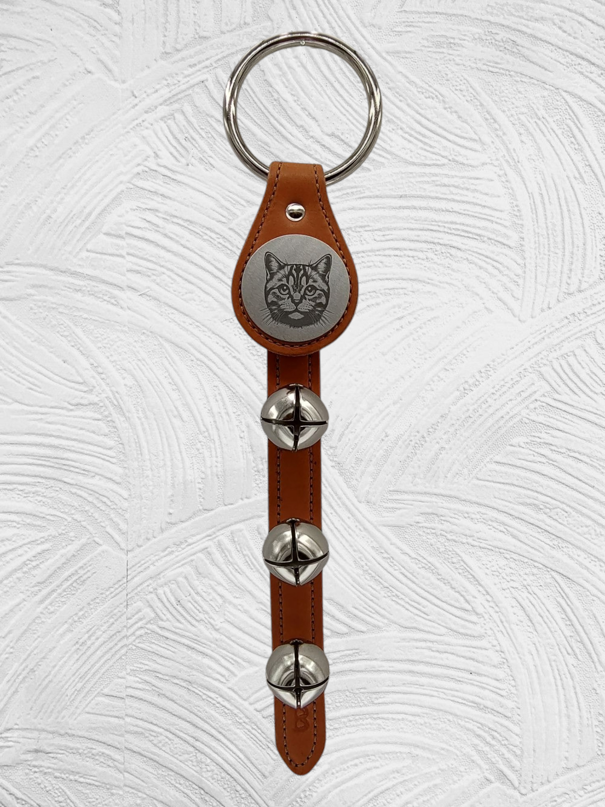 CAT HEAD - TABBY - Disc above 3-Bells on Strap