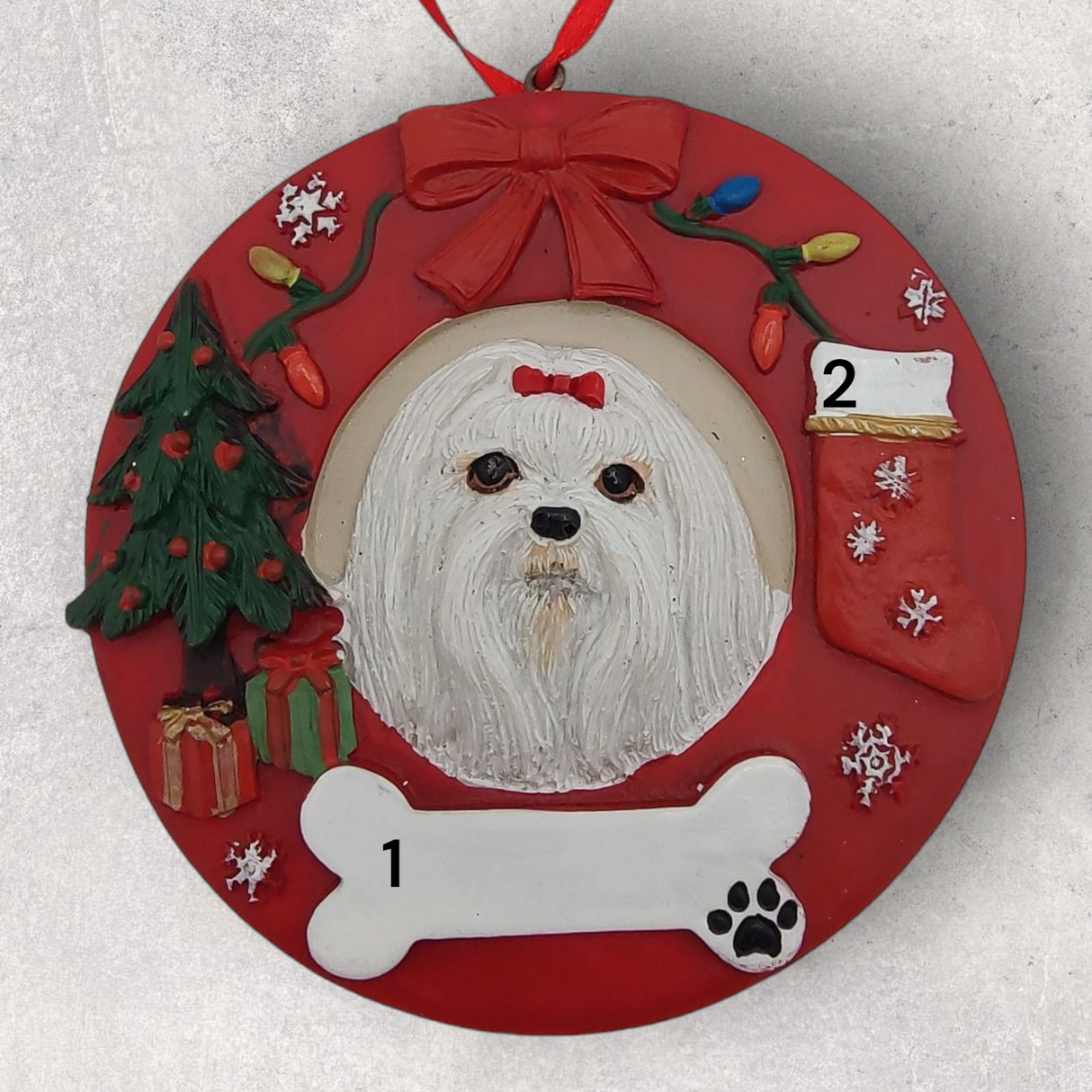 DOGS - MALTESE - Red Wreath