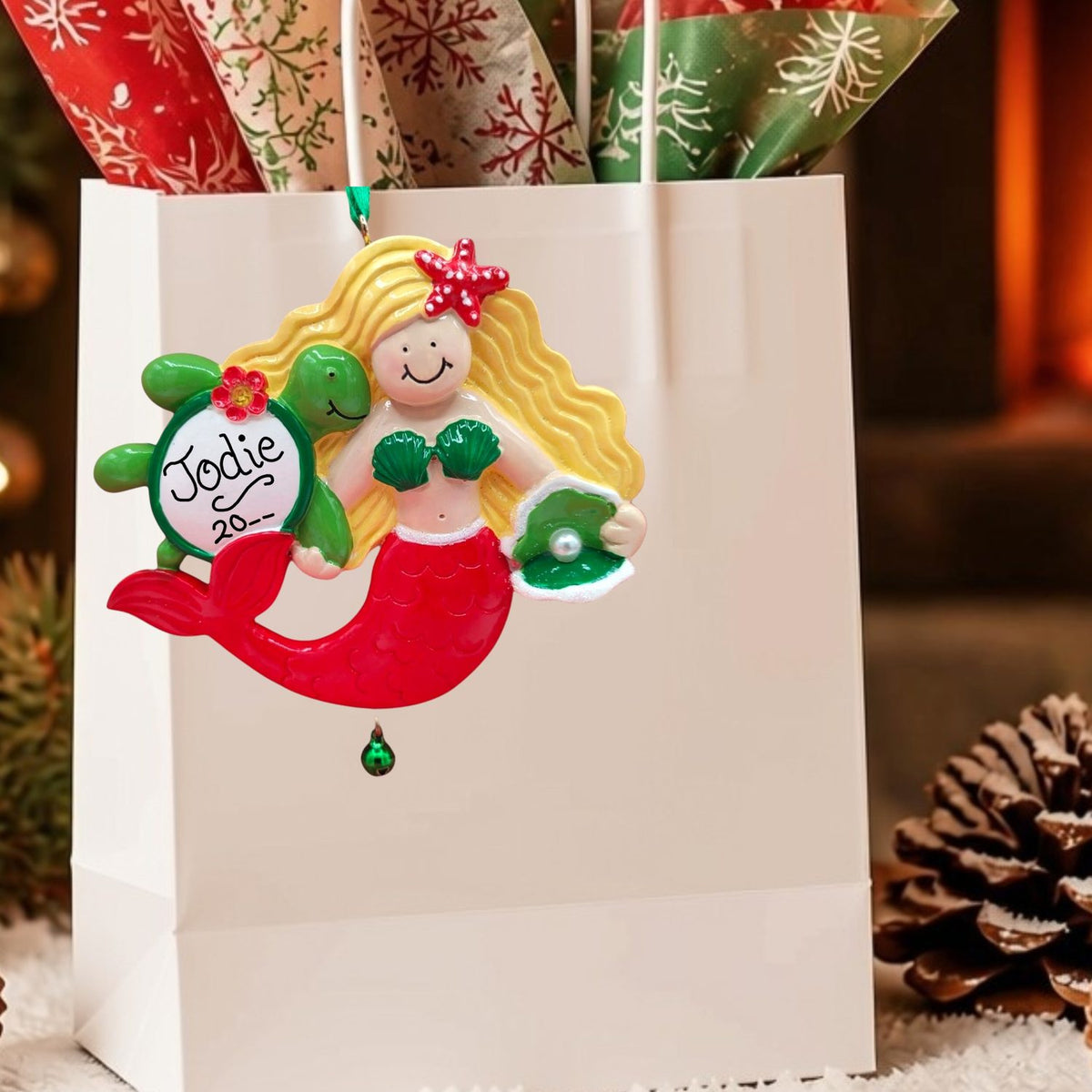 MERMAID Ornament - LIGHT HAIR & SKIN / RED