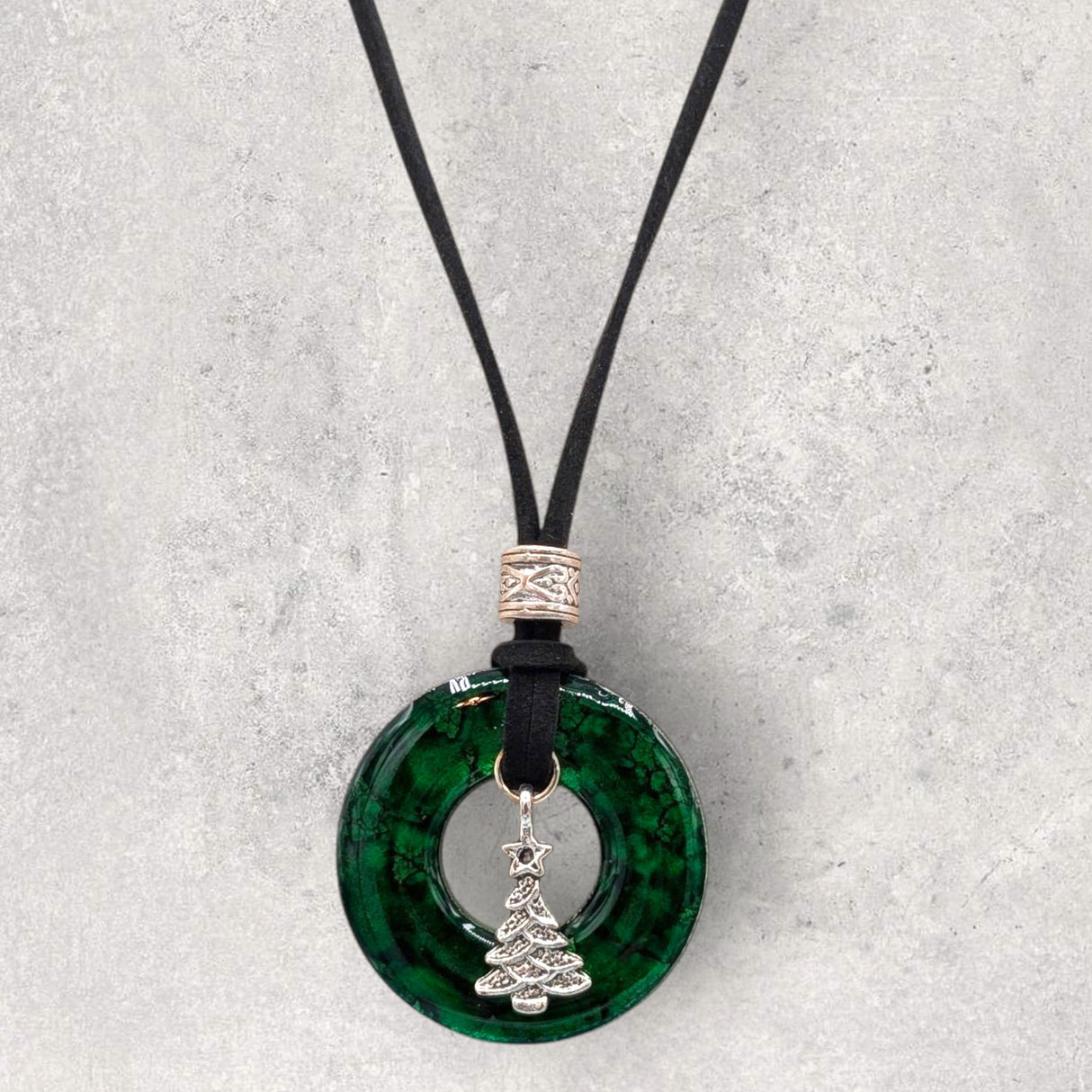 LOOPS JEWELRY - Green & Black Necklace - Christmas Tree Charm