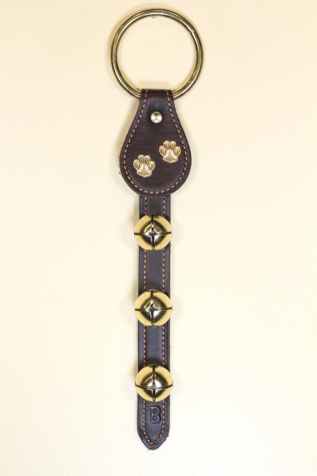 PAW PRINTS CHARMS above 3 Bells on Leather Strap