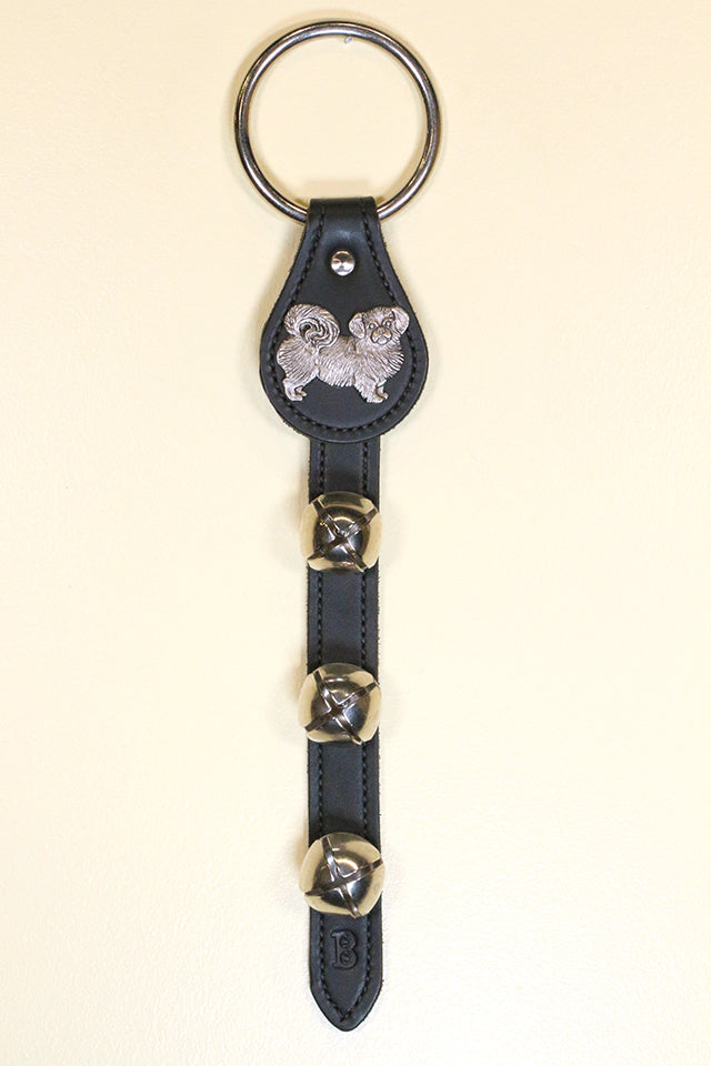 PEKINGESE CHARM above 3 Bells on Leather Strap