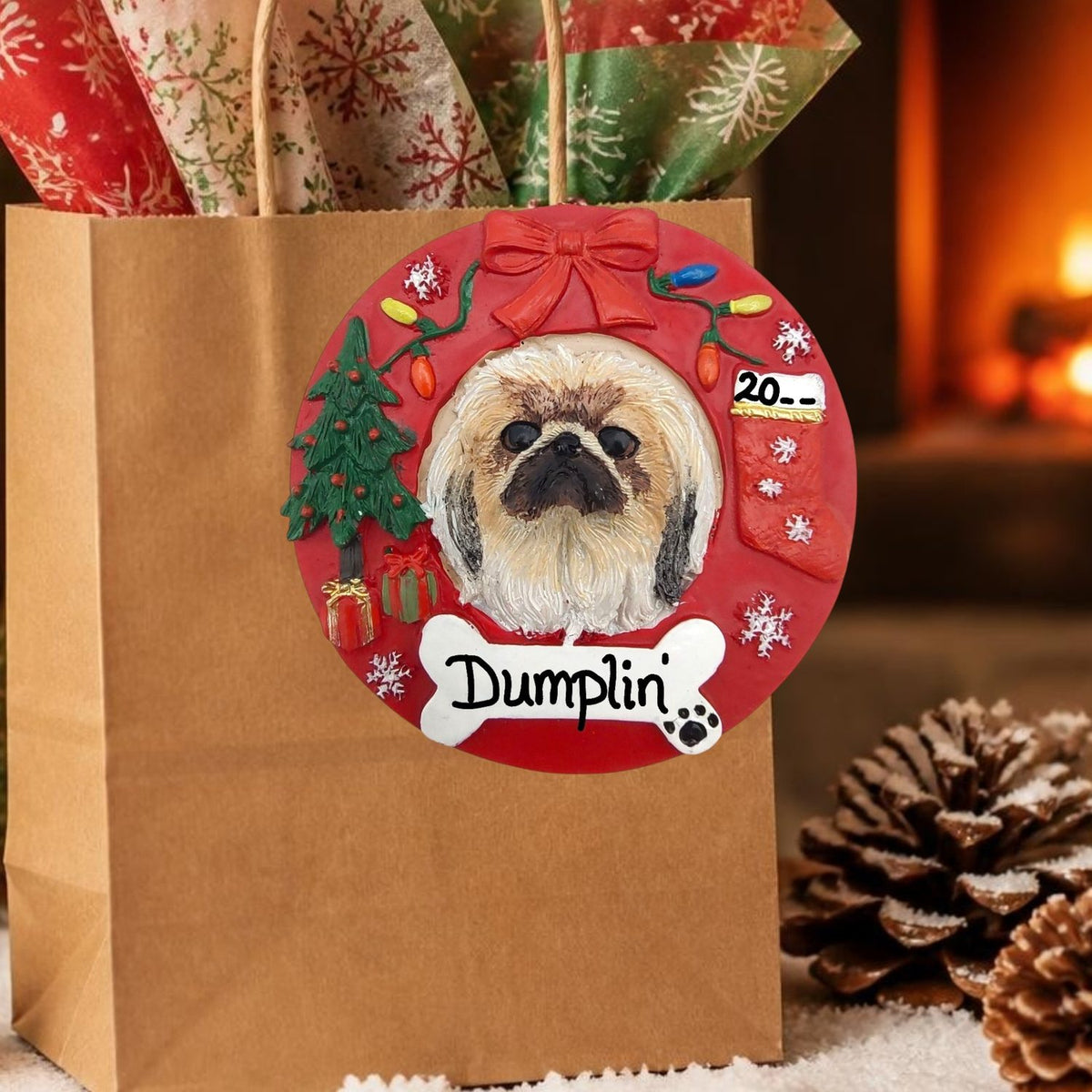 DOGS - PEKINGESE - Red Wreath