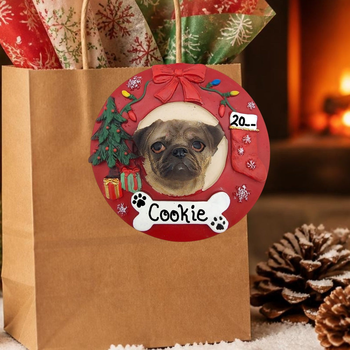 DOGS - PUG (TAN) - Red Wreath