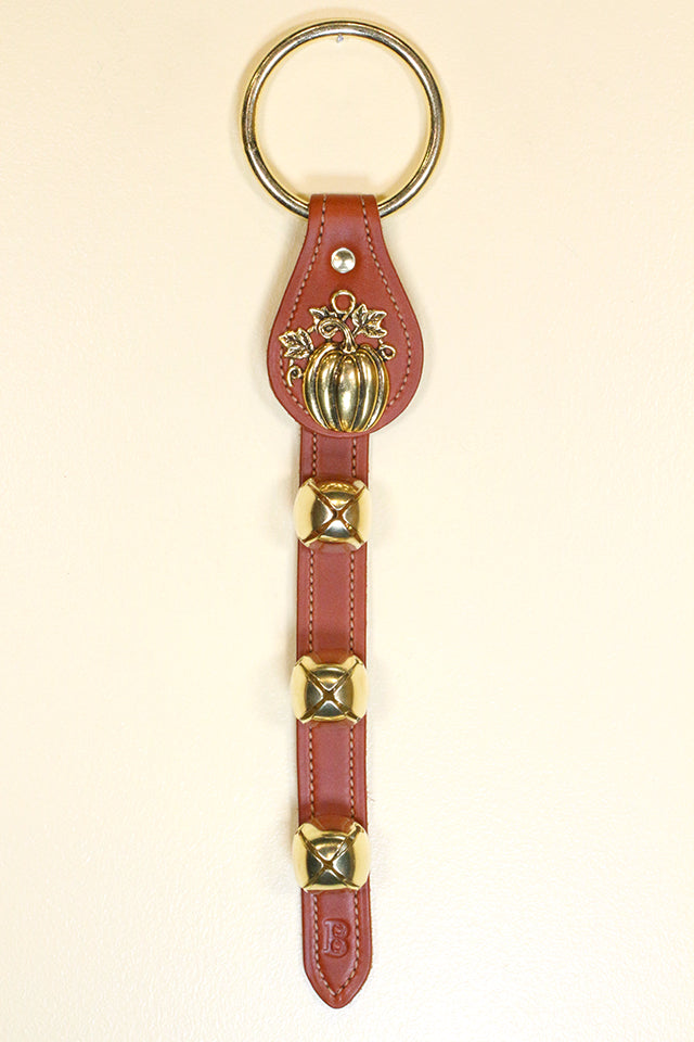 PUMPKIN CHARM above 3 Bells on Leather Strap