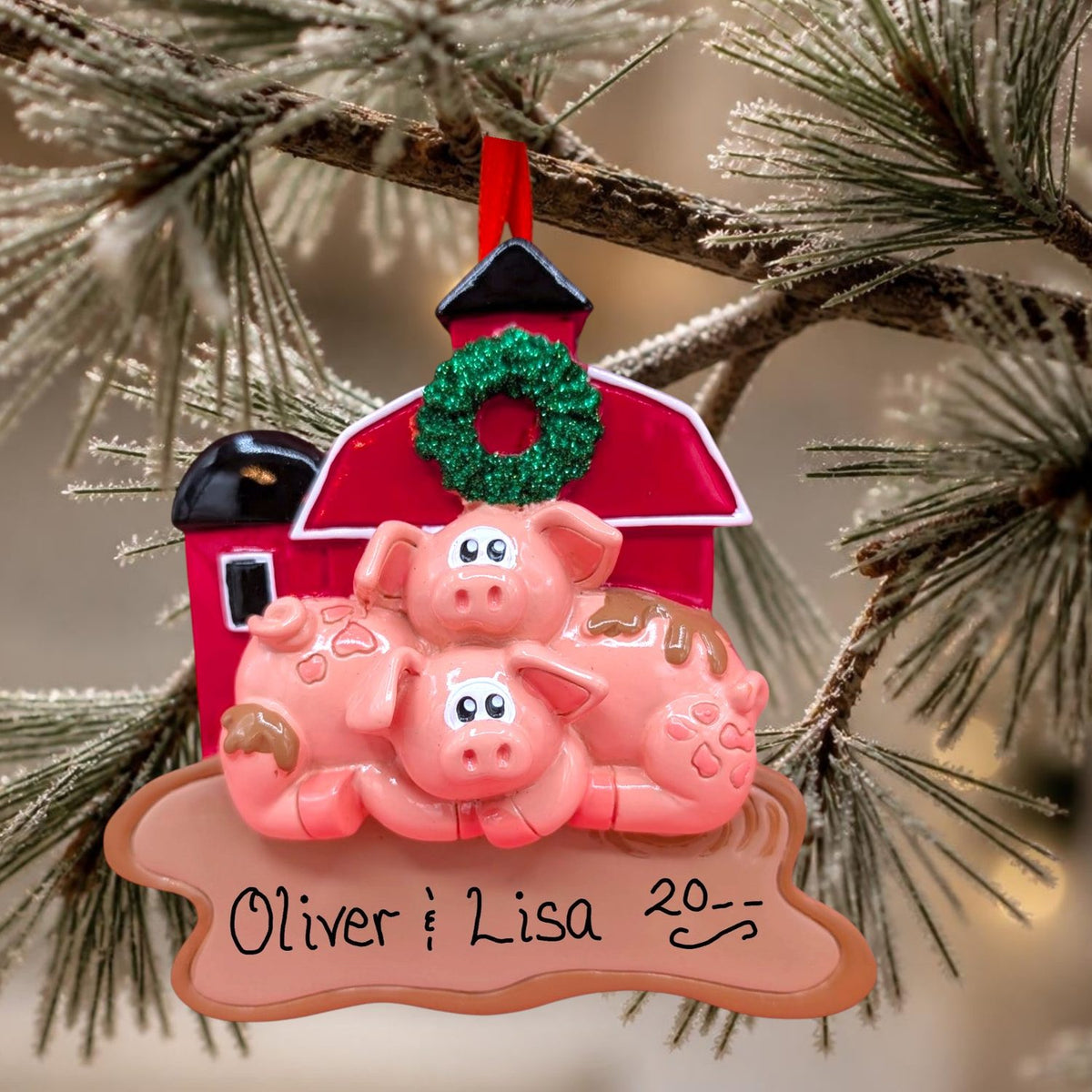 Pigs in the Mud by the Barn Ornament (2 Names)