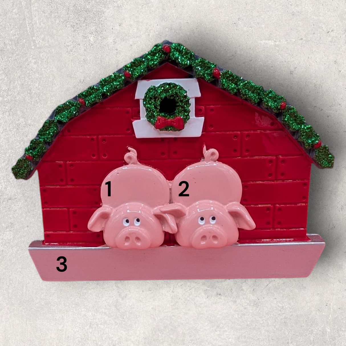 2 PIGS in BARN Ornament