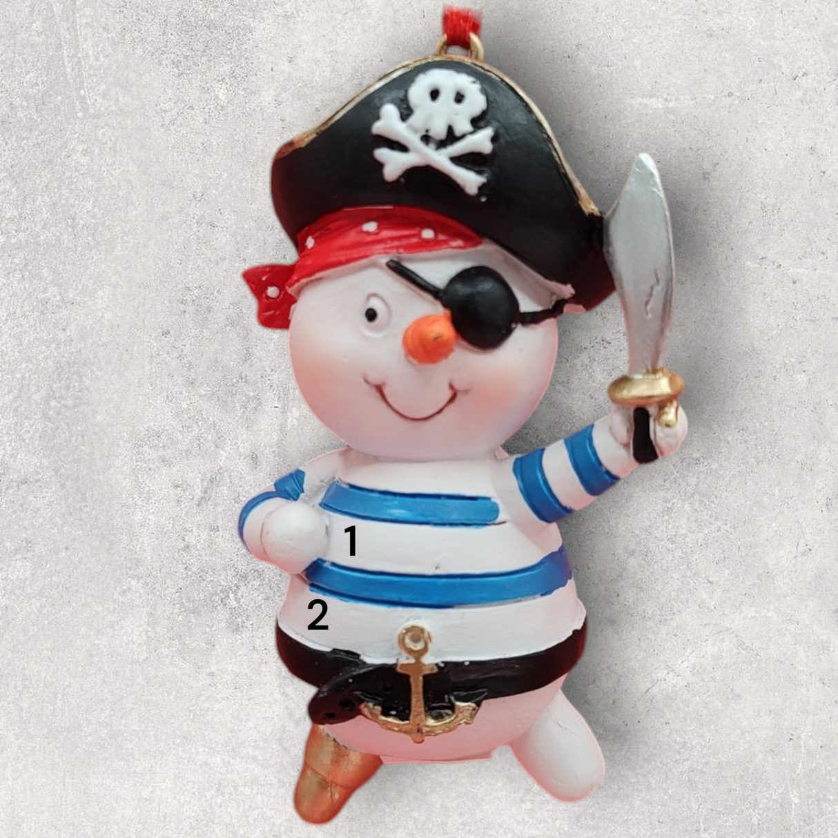 PIRATE SNOWMAN Ornament w/STRIPED SHIRT