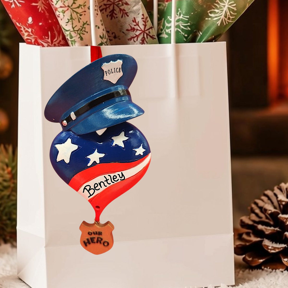 POLICE Ornament - HAT over USA HEART