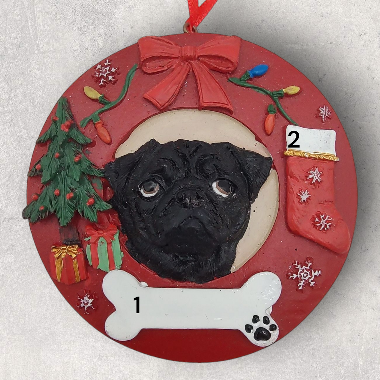 DOGS - PUG (BLACK) - Red Wreath
