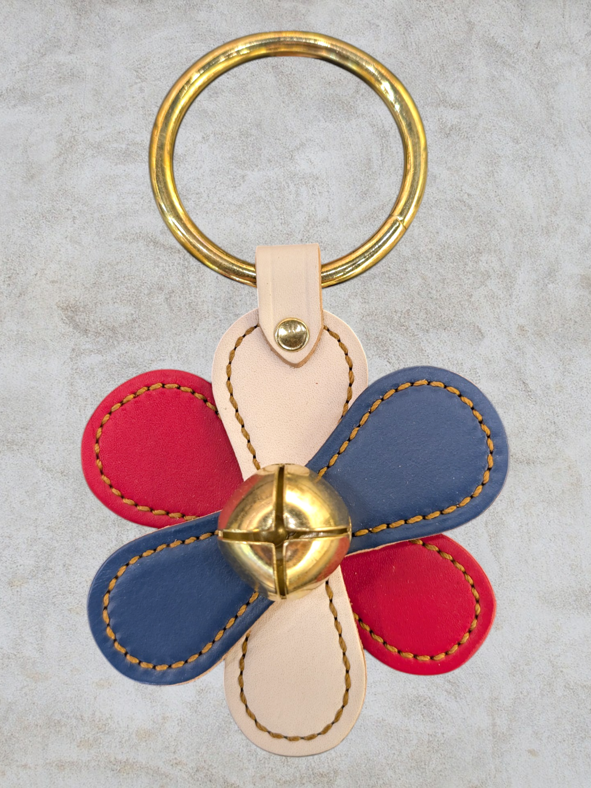 Patriotic Leather Flower Doorhanger with Brass Bell