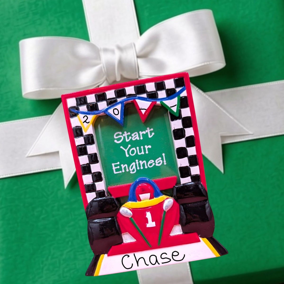 RACE CAR PHOTO FRAME Ornament