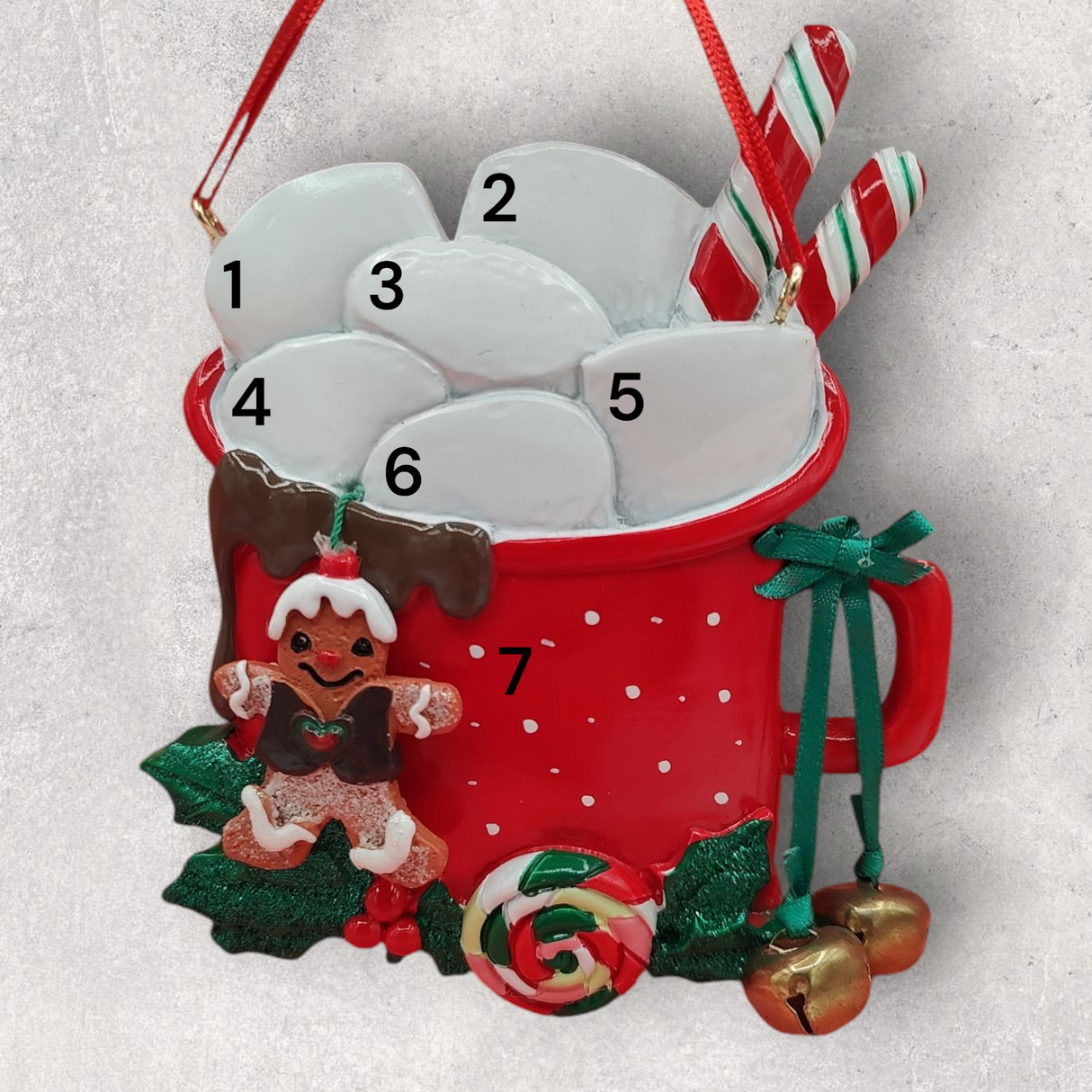 6 MARSHMALLOWS in a RED MUG Ornament