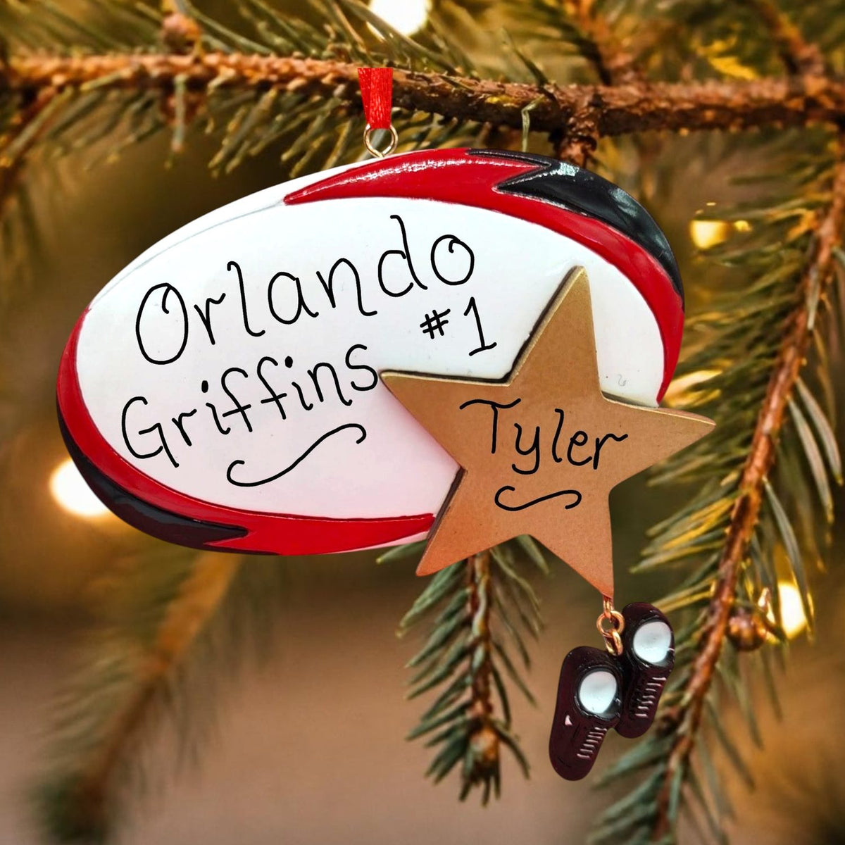 Rugby Ornament - Gold Star