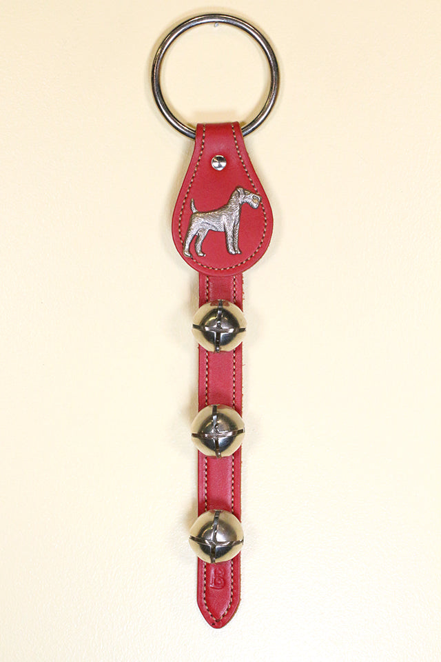 AIREDALE CHARM above 3 Bells on Leather Strap
