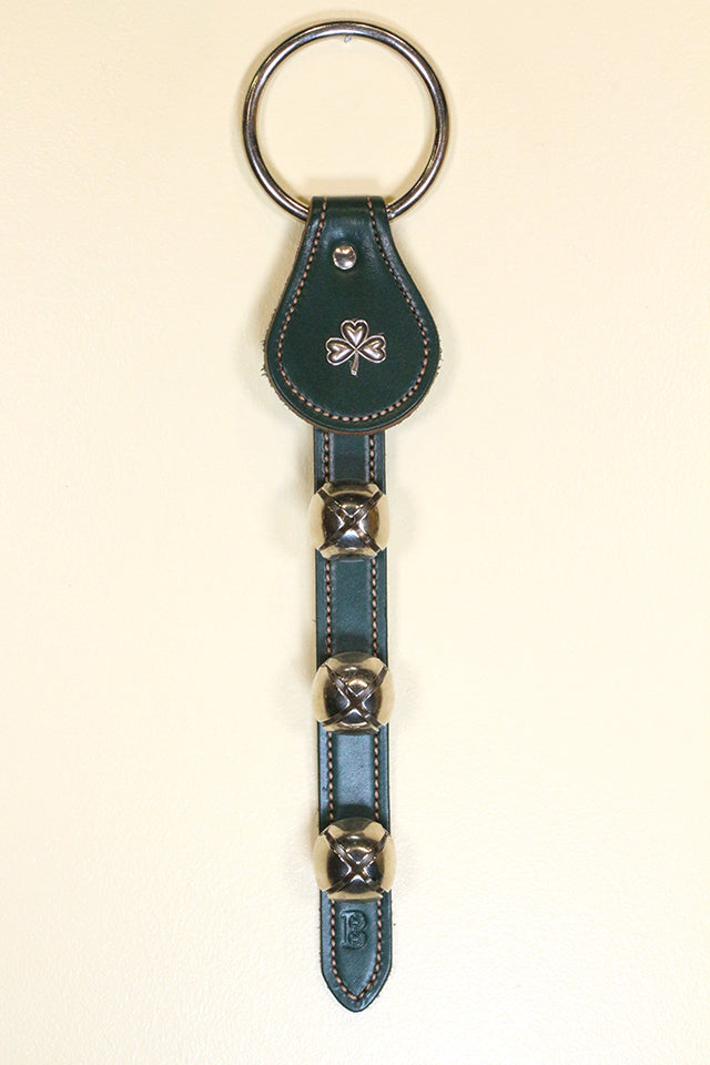 SHAMROCK CHARM above 3 Bells on Leather Strap