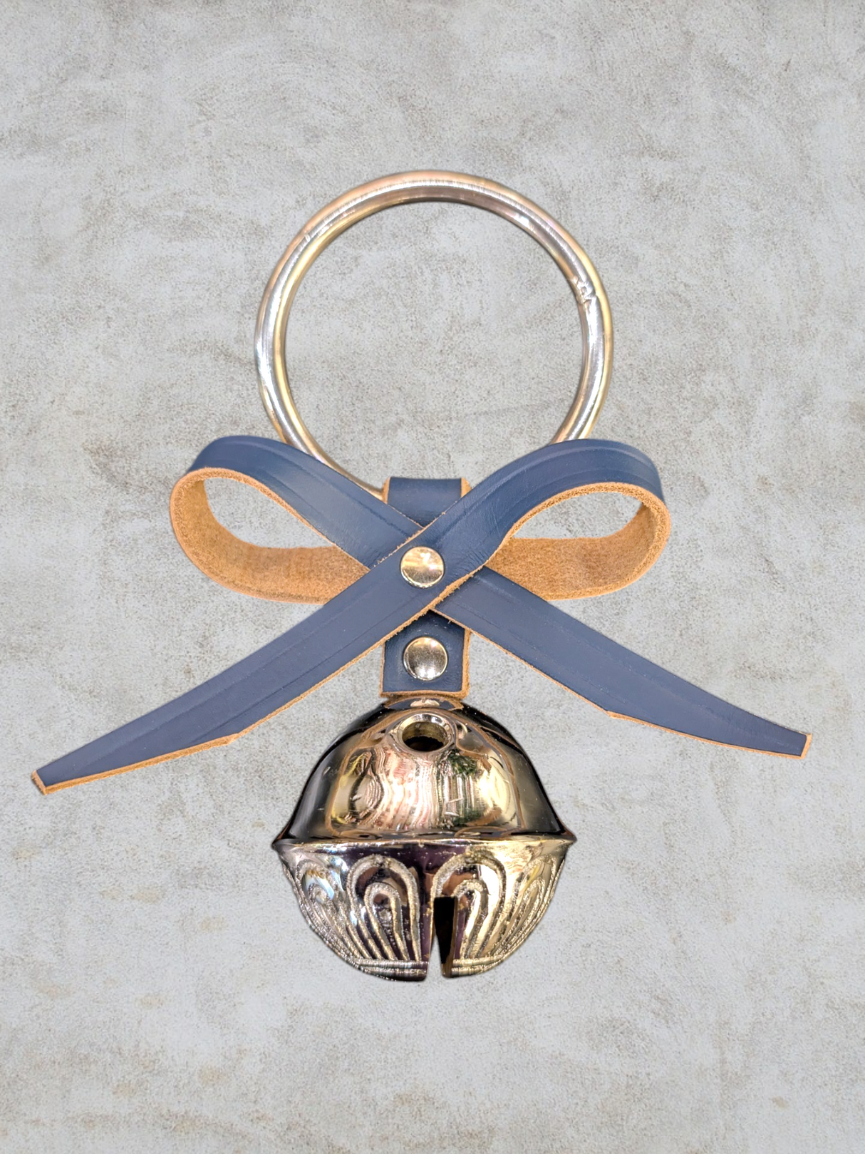 Silver Belsnickel Bell Doorhanger with Blue Leather Bow