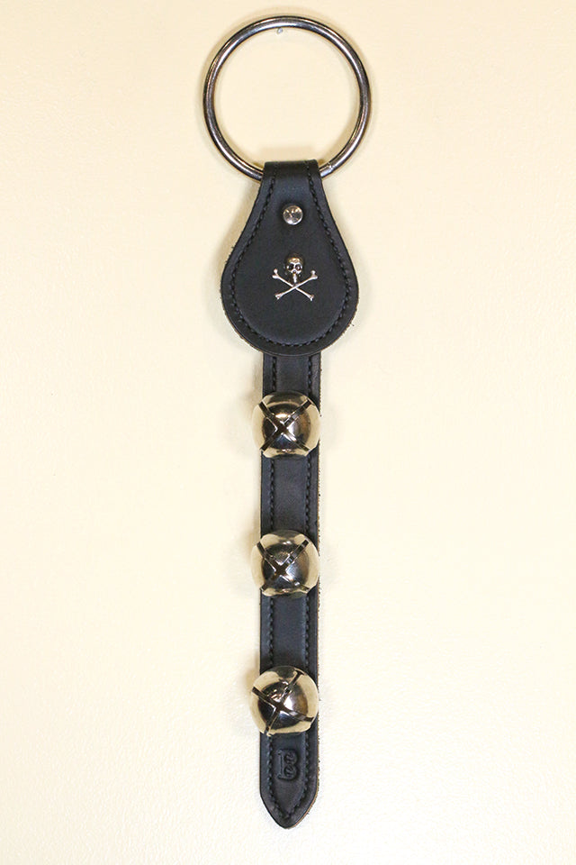 SKULL and CROSSBONES CHARM above 3 Bells on Leather Strap