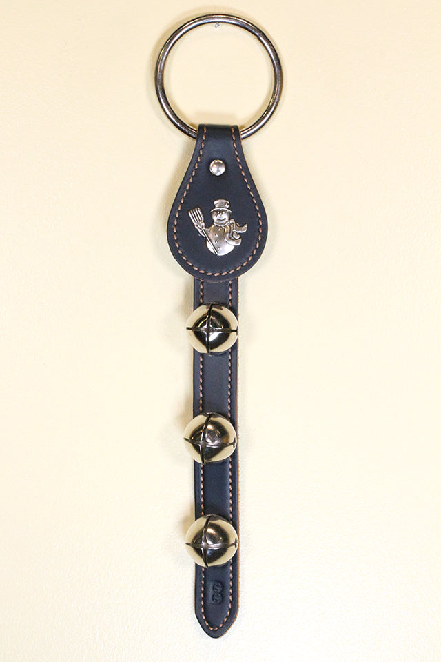 SNOWMAN CHARM above 3 Bells on Leather Strap