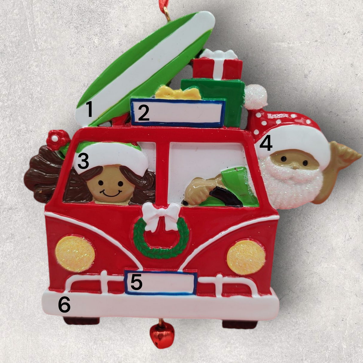 SANTA & PASSENGER - VW BUS with GIFTS Ornament