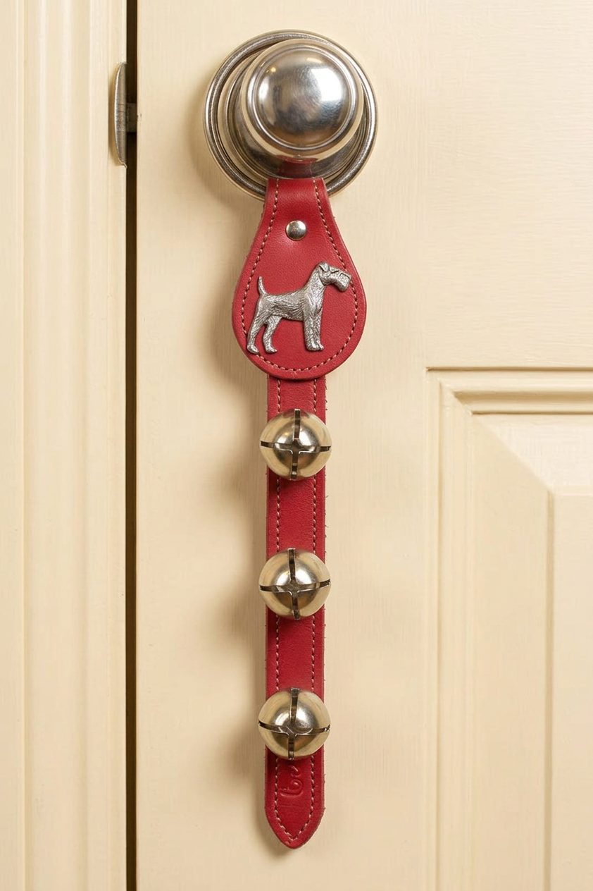 SCHNAUZER CHARM above 3 Bells on Leather Strap
