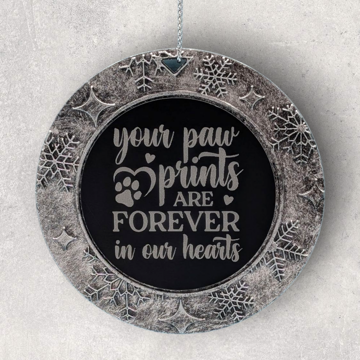 2-Sided Engraved IN REMEMBRANCE Wreath Ornament - For PETS - "Your Paw Prints are Forever in Our Hearts"