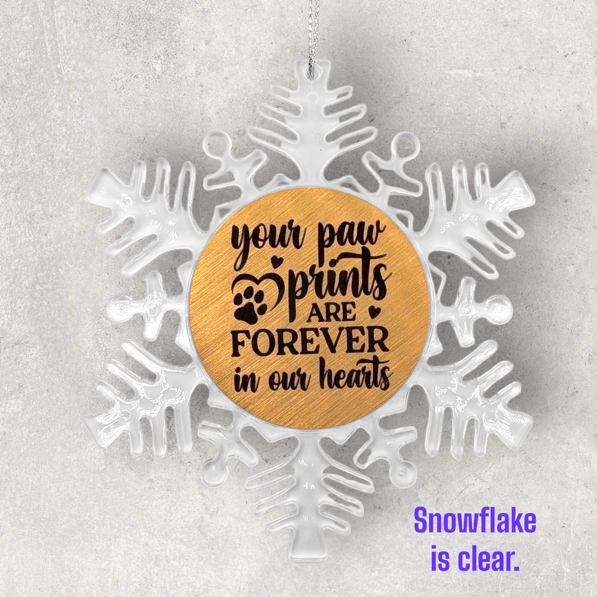 2-Sided Engraved IN REMEMBRANCE Snowflake Ornament - For PETS - "Your Paw Prints are Forever in Our Hearts"