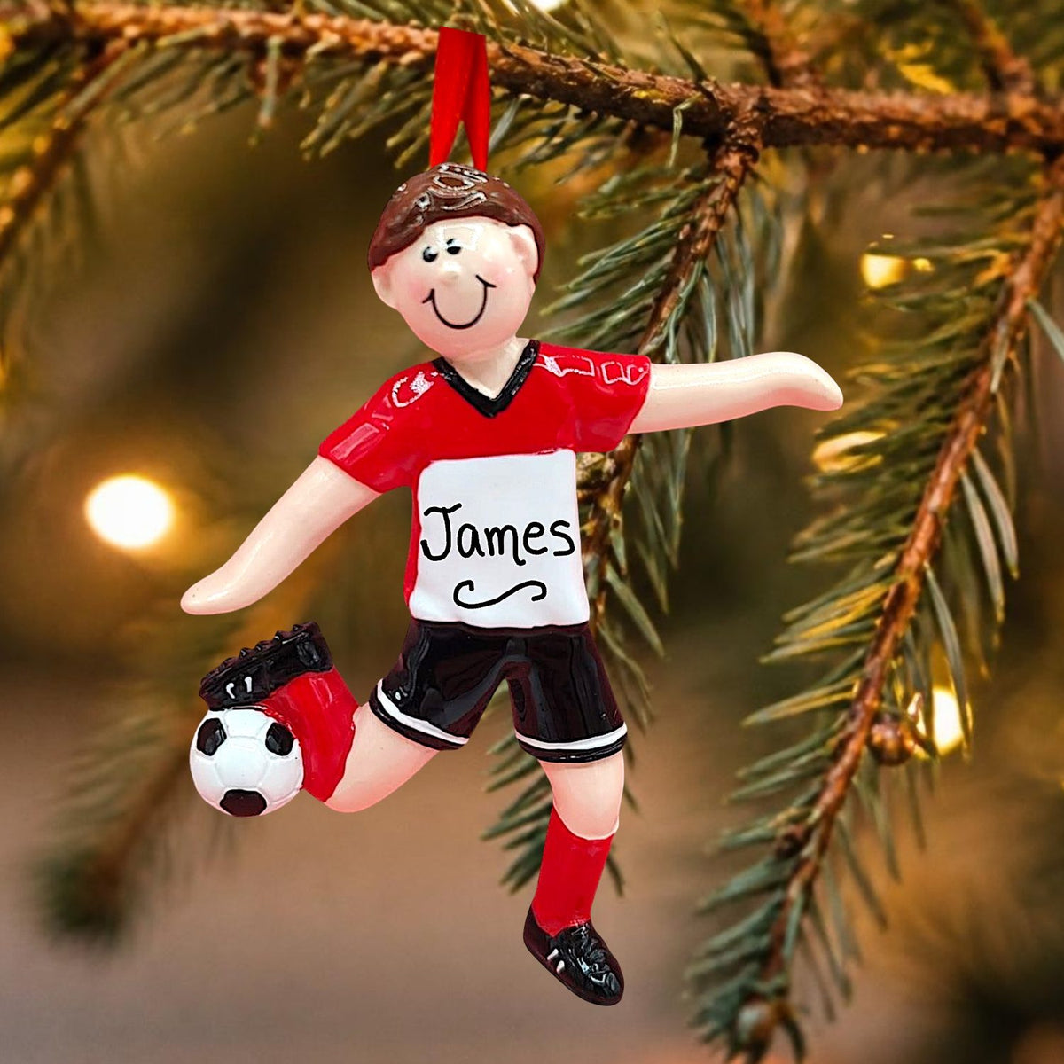 Soccer Player Ornament - Male Brunette