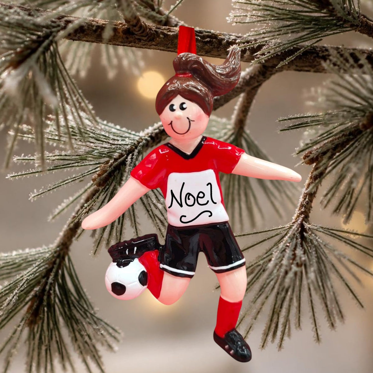 Soccer Player Ornament - Female Brunette