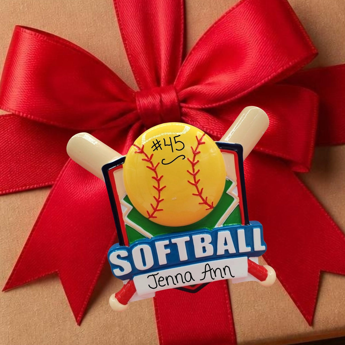 Softball Ornament with Bats & Word